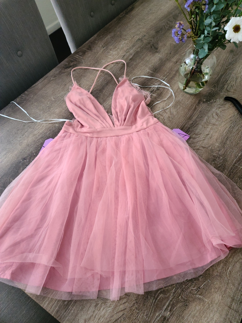 Fiesta Pink Tulle Mini Dress with Spaghetti Straps